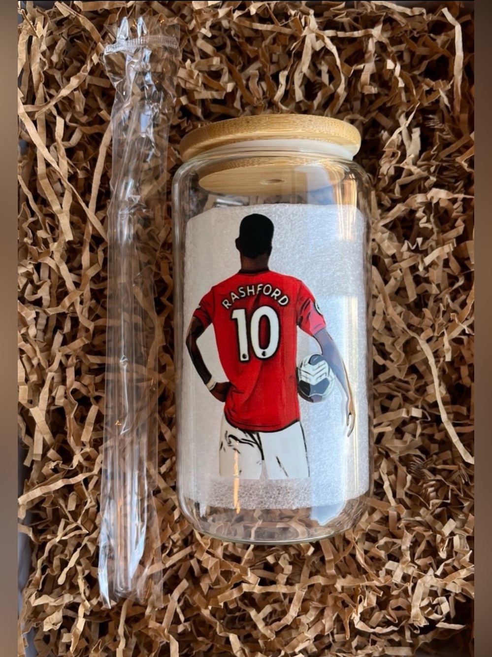 Marcus Rashford Manchester United Soccer Football 16oz Glass Tumbler
